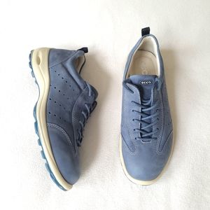 Ecco Soft Nubuck Leather Walking Shoe Retro Sneaker Shock Heel SIZE 37 Blue